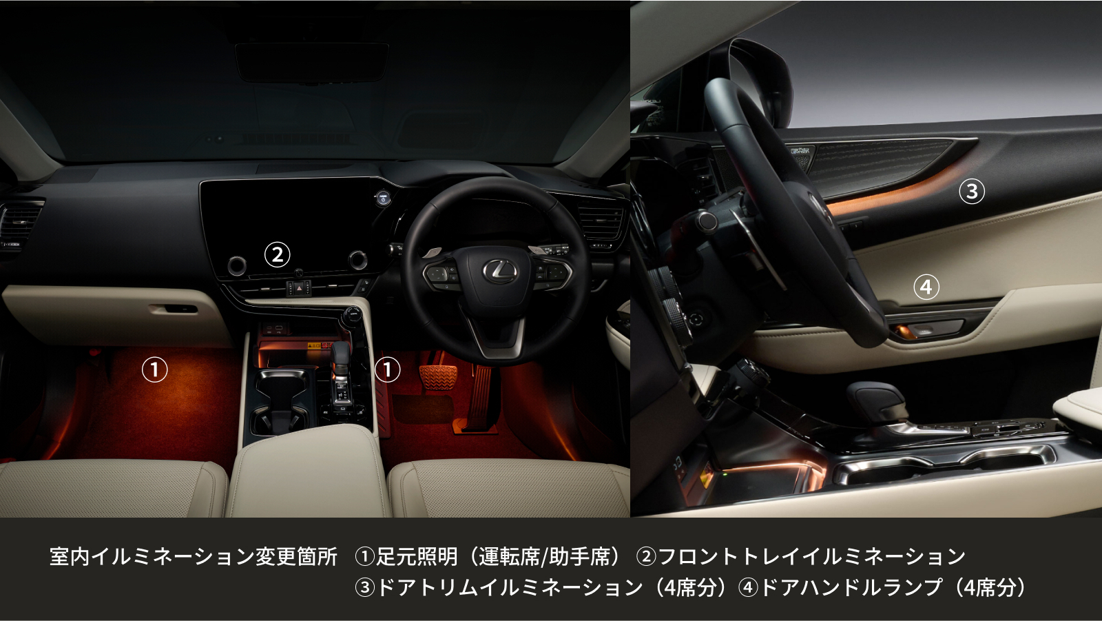 LEXUS NXの室内を彩るイルミネーションを最新モデルの明るさに